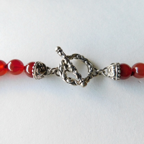 sterling and carnelian stone knotted bead necklace - Picture 2 of 6
